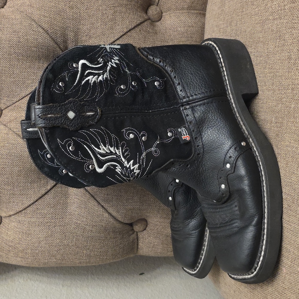 Black Women's Justin Western Square Toe Boots 7.5 - Picture 7 of 12